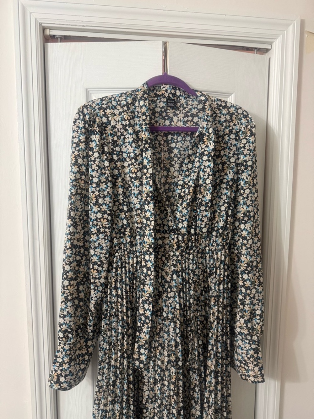 SHEIN Black Floral Blouse with White and Blue Accents